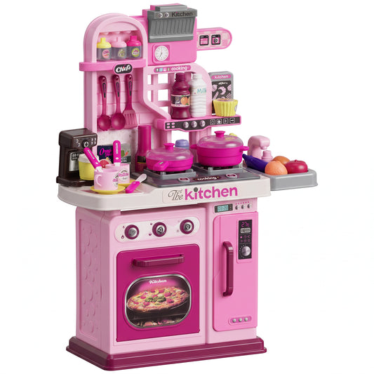 Kids Kitchen with 33 Pieces, Lights, Sounds, Storage, for Ages 3-6 Years, Pink