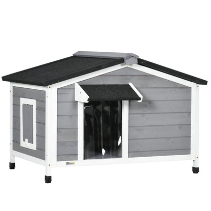 Wooden Dog Kennel for Outside, for Medium Dogs, 65H x 97L x 72Wcm, Grey