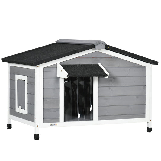 Wooden Dog Kennel for Outside, for Medium Dogs, 65H x 97L x 72Wcm, Grey