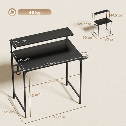 Computer Desk, 80cm Home Office Study Table with Hutch Shelf, Cup Holder, Headphone Hook