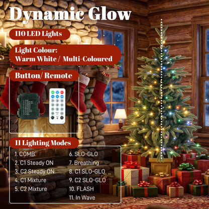 Set of 2 Prelit Christmas Trees with Dual-Colour LEDs, Remote, 4ft Artificial Aspen Fir Battery-Operated, 11 Modes, Pot