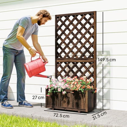 Garden Planter with Trellis, 45L Raised Bed for Climbing Plants, Vines, Flowers, Outdoor Planter Box for Patio, 72.5 x 31.5 x 149.5 cm, Carbonised Finish