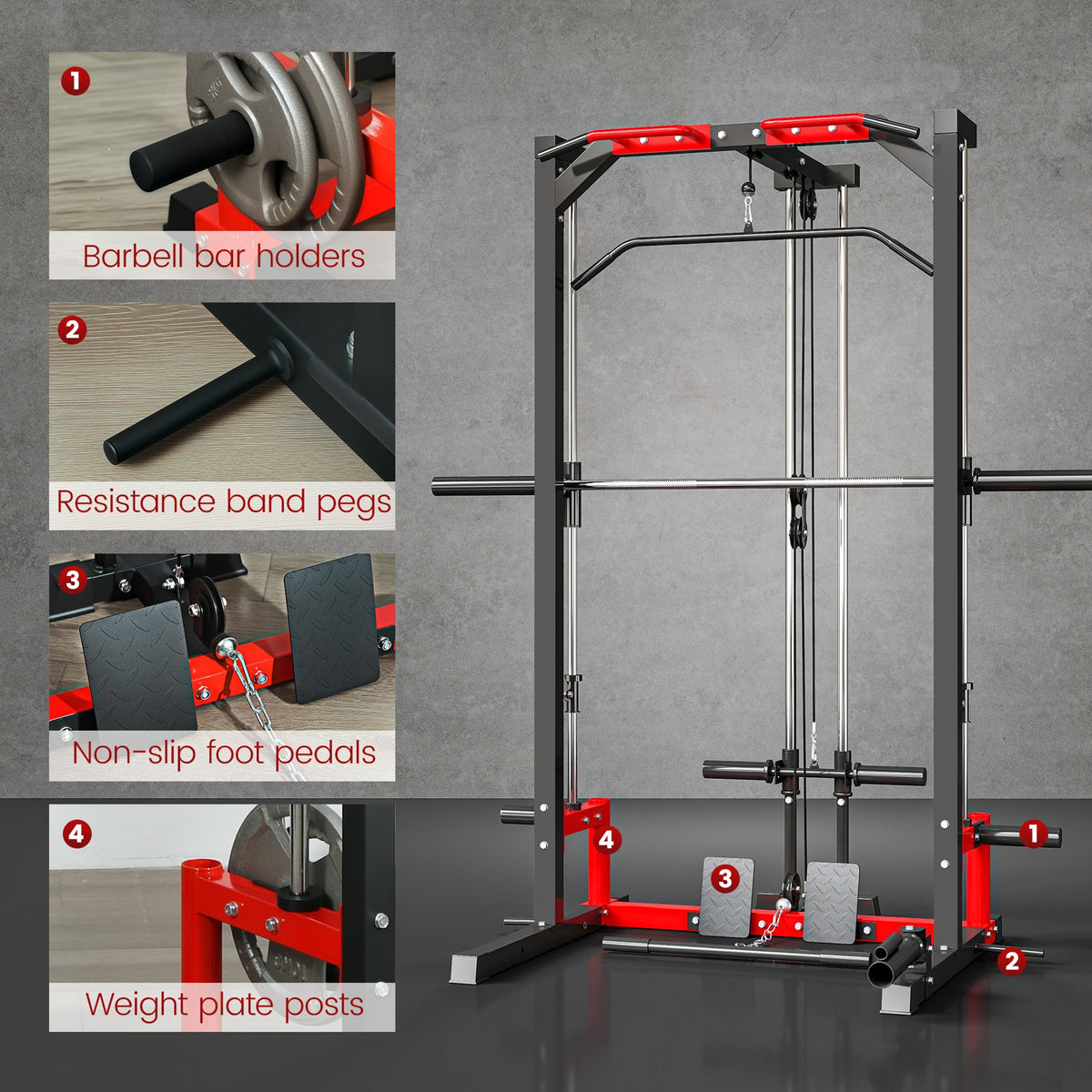 Cable Crossover Machine, Multi-Function Power Rack with Pull Up Bar, Lat Pull Down System, Squat Rack, Barbell Bar