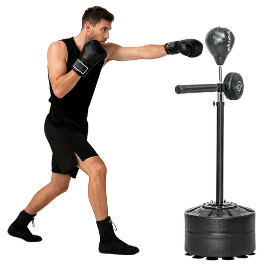Adjustable Speed Bag, Boxing Bag, with Stand, Reflex Bar, Punching Pad, Black