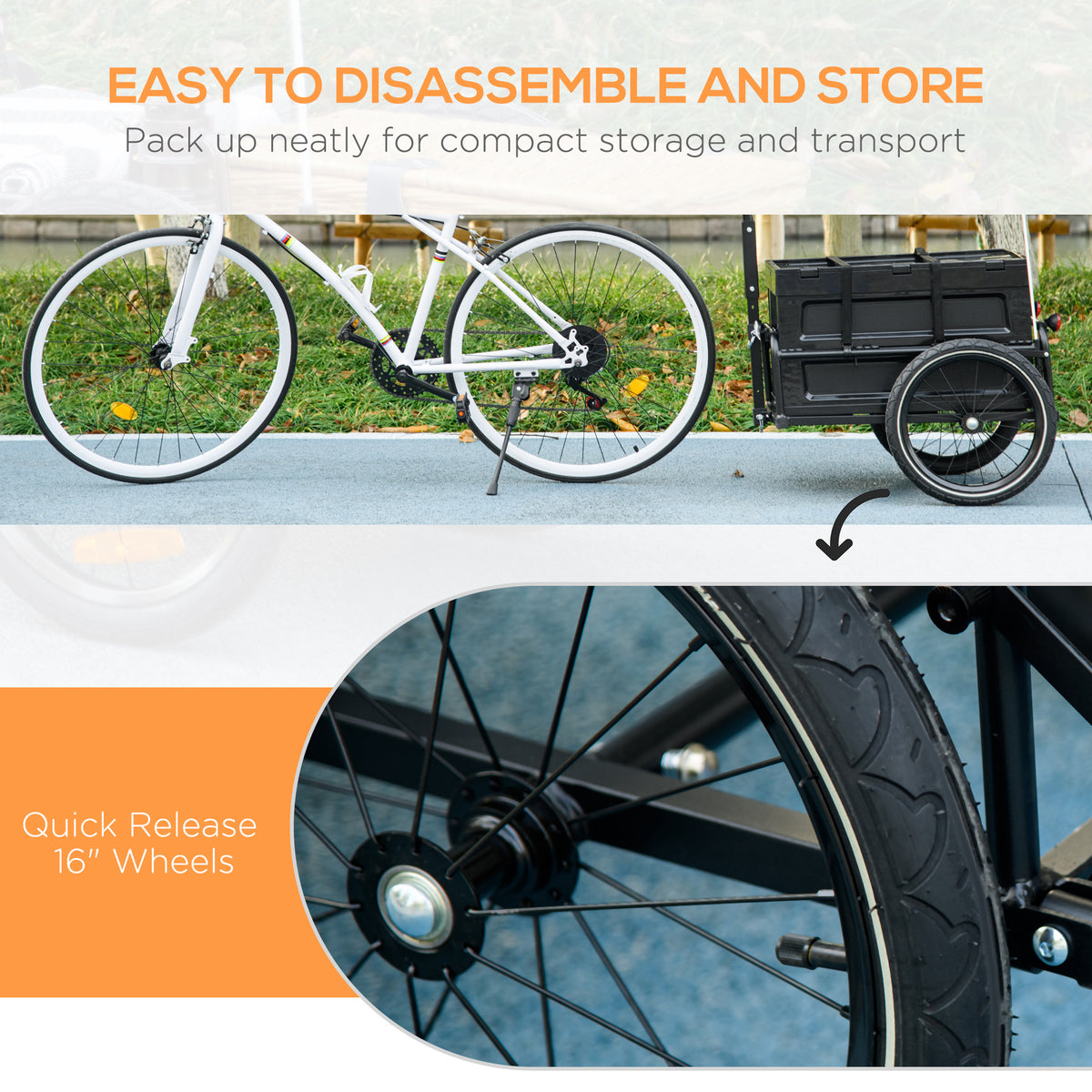 Steel Trailer for Bike, Bicycle Cargo Trailer with 65L Foldable Storage Box and Safe Reflectors, Max Load 40KG, Black