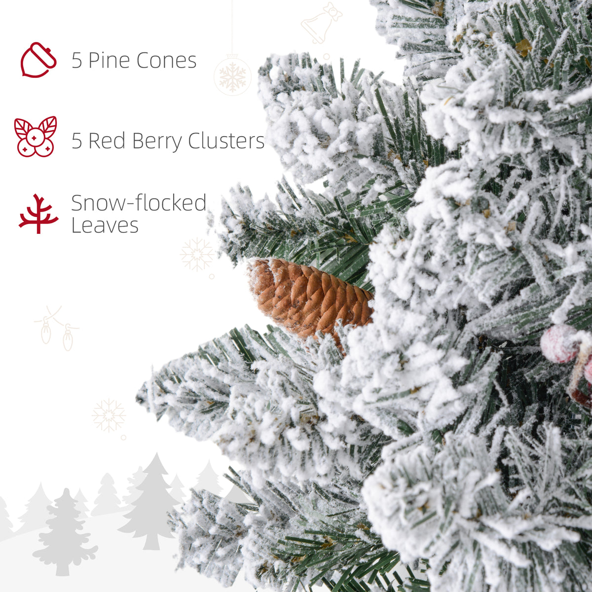60" Snowy Pine Cone and Berry Christmas Wreath, with LED Lights