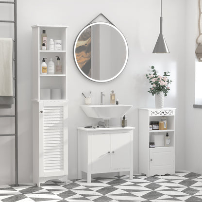 Tall Bathroom Cabinet, Freestanding Slim Bathroom Storage Unit with Adjustable Shelves and Shutter Door, Floor Storage Cupboard with 6 Shelves, 165H x 34W x 20D cm, White