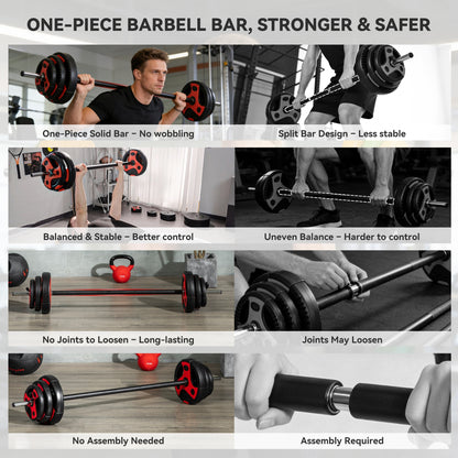 20kg Adjustable Barbell Weights Set for Home Gym, Strength Training