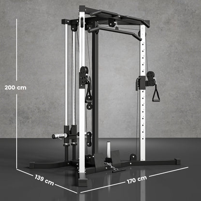 Home Gym Machine, Multifunctional Gym Equipment with High and Low Pulleys, Pull Up Bar, 15-Position Adjustable Strength Training Workout Station for Full Body Fitness