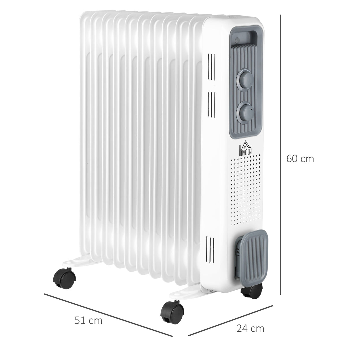 2500W Oil Filled Radiator, 11 Fin, Portable Electric Heater with 3 Heat Settings, Safety Cut-Off and Wheels