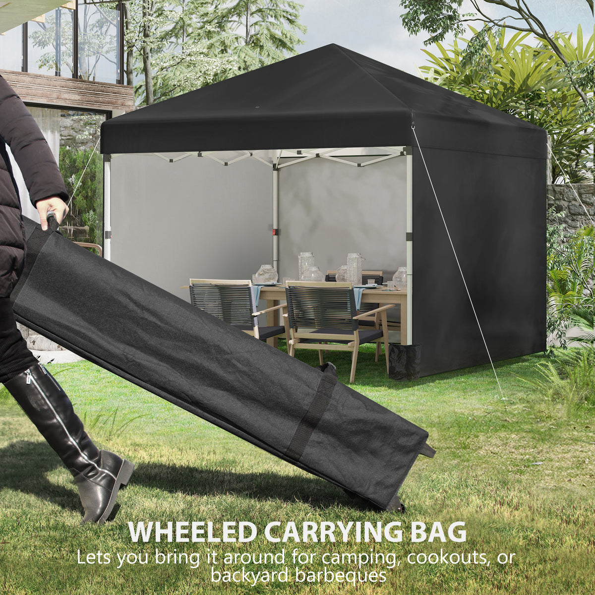 3 x 3 (M) Pop Up Gazebo Event Shelter, Height Adjustable Party Tent with 3 Sidewalls, Weight Bags and Wheeled Bag