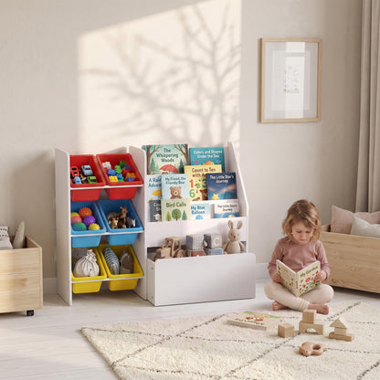 Toy Storage Unit, 3-Tier Toy Organiser Shelf with 6 Removable Storage Bins for Bedroom, Nursery, Multicoloured