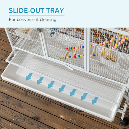 Large Bird Cage Budgie Cage 3 Tier Aviary with Stand Wheels, Toys, Ladders, Shelf for Canaries, Finches, Cockatiels, Parakeets - White