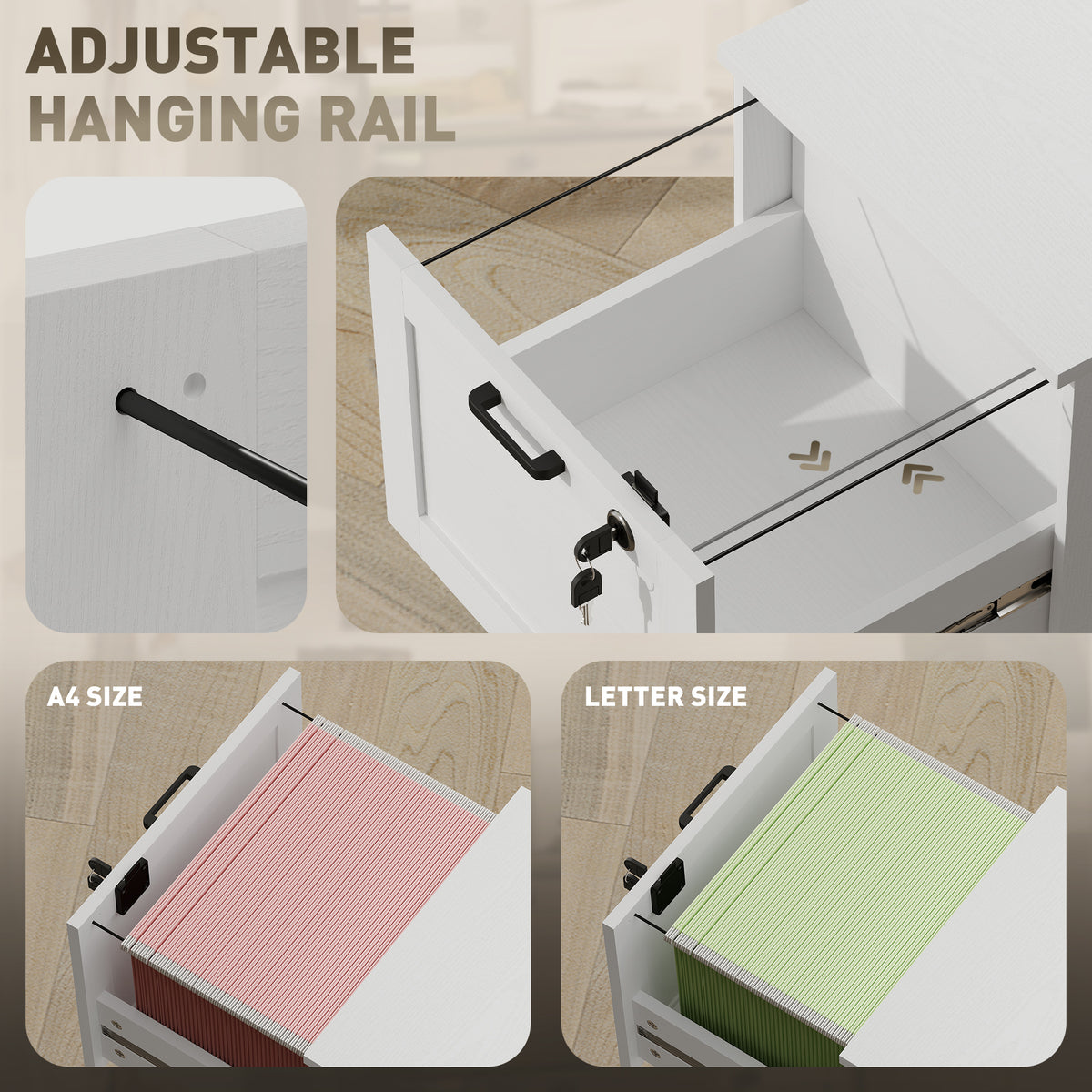 2-Drawer Filing Cabinet with Lock - White