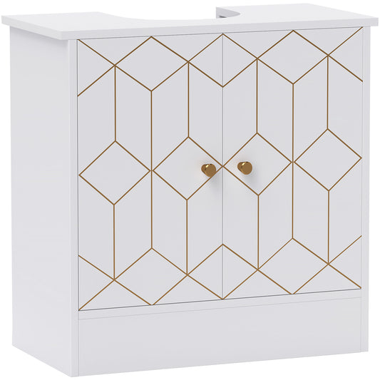 Under Sink Bathroom Cabinet, Under Sink Cabinet with Adjustable Shelf and Open Compartment for Basin with or without Pedestal, 60 x 30 x 60cm, White