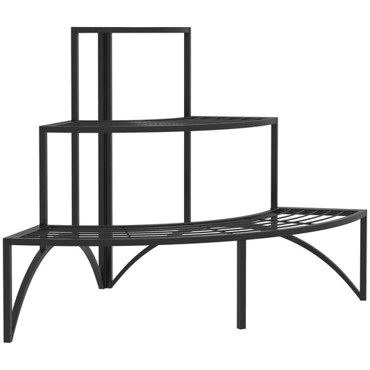 Three-Tier Corner Metal Plants Shelves - Black