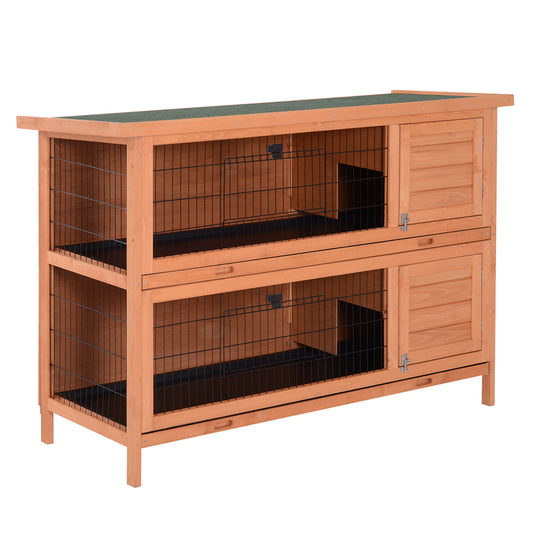 Rabbit Hutch Outdoor Guinea Pig Hutch Bunny Cage with No-Leak Trays, Divider, 136 x 50 x 93cm, Orange