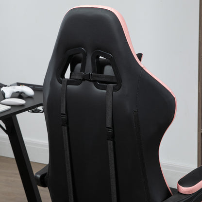 Gaming Chair, Computer Gamer Chair with Reclining High Back, Headrest, Lumbar Support, Footrest, Swivel Wheels, PU Leather, Adjustable Height for Home, Black and Pink